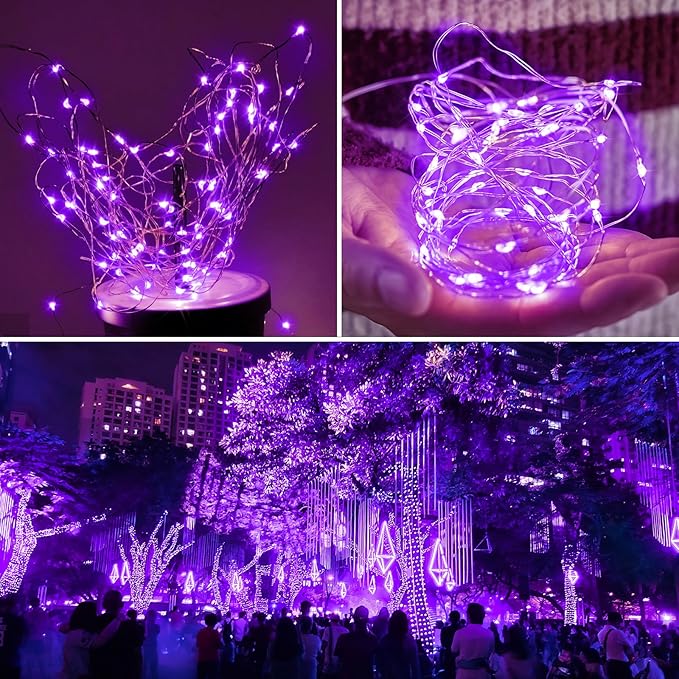 2-Pack 200 LED Solar Fairy Lights Outdoor, Upgraded Oversize Lamp Beads & Super Bright Solar String Lights Outoor, 8 Modes Solar Lights for Garden Patio Decorations(Purple)