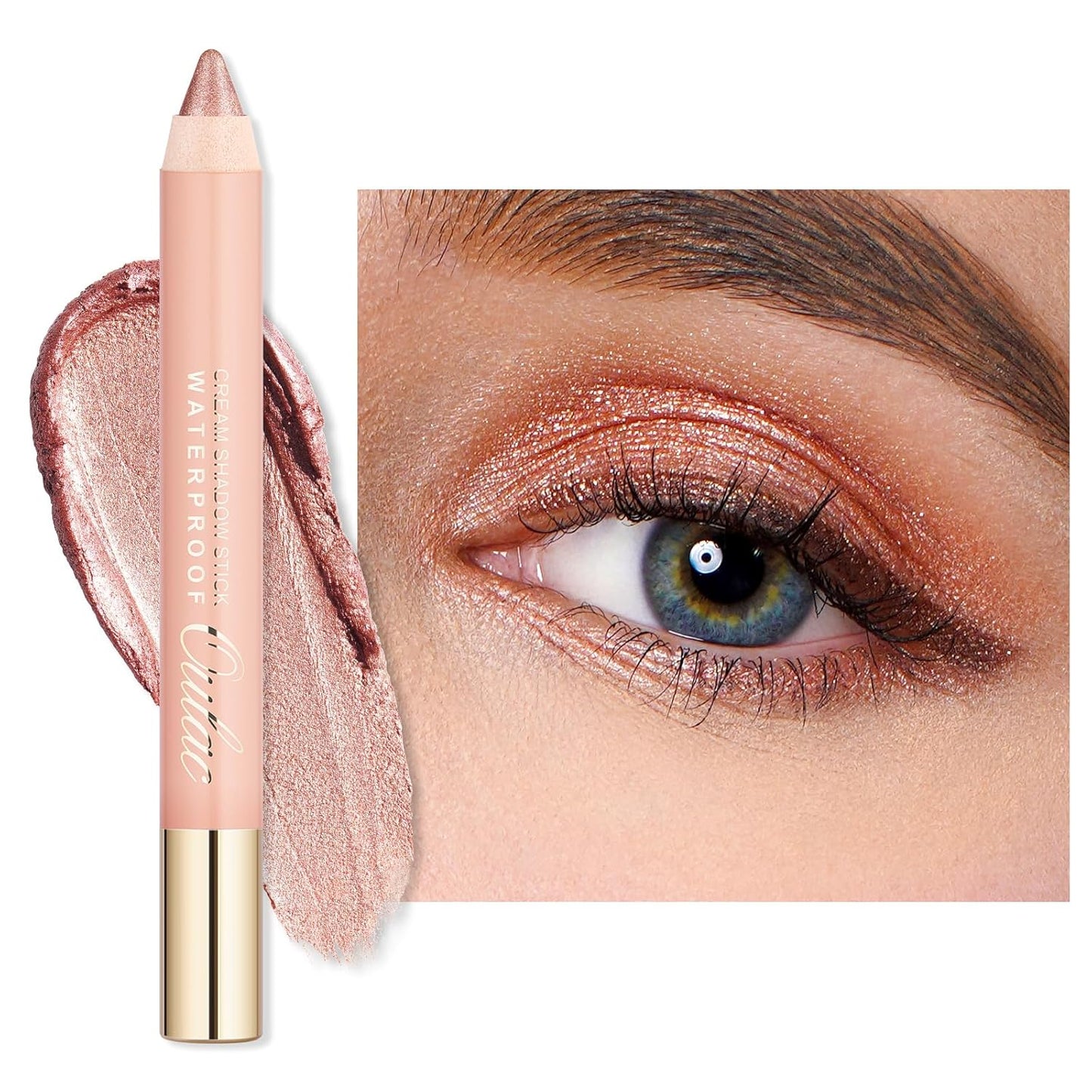 Oulac Nude Gold Eyeshadow Stick - Highly Pigmented Eye Shadow Pencil Waterproof & Long Lasting, Shimmering Glitter Finish, Blendable Eyes Makeup, Vegan Beauty 3.8g, (11) Golden Hour