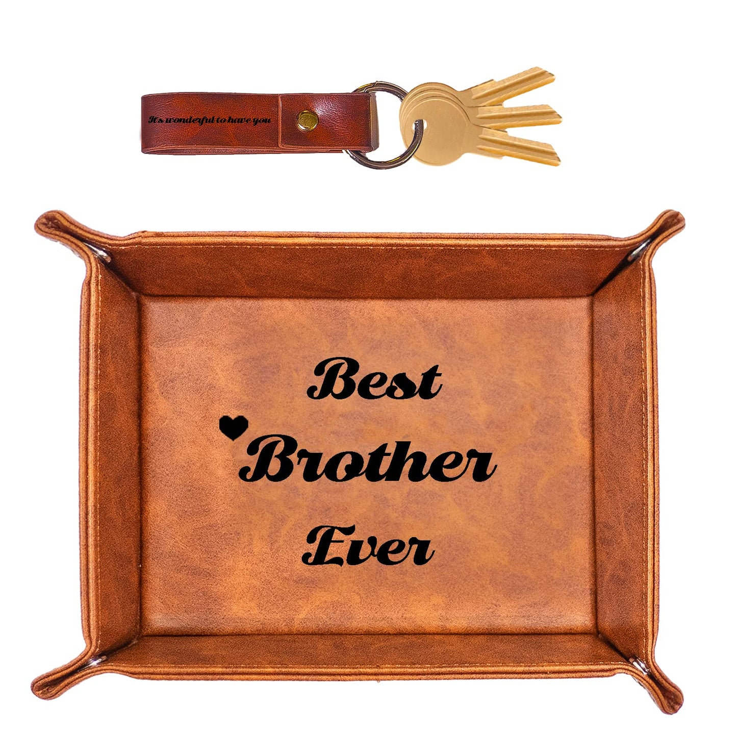 Best Brother Ever Gifts for Brother from Sister,Unique Birthday Gifts for Brother, Men PU Leather Valet Tray and Keychain