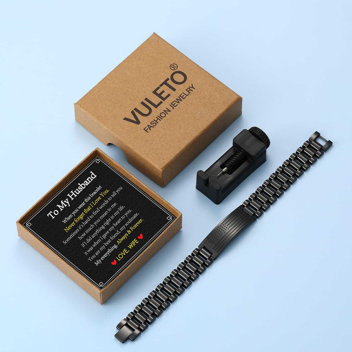 VULETO To My Husband Bracelet Gifts from Wife, Stainless Steel American Flag Adjustable Watch Band Link Bracelet Fathers Day Valentines Birthday Anniversary Military Jewelry Gifts Presents for Men Him Male Love