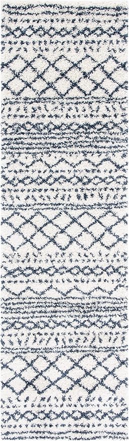 SAFAVIEH Arizona Shag Collection Runner Rug - 2'3" x 8', Ivory & Slate, Moroccan Design, Non-Shedding & Easy Care, 1.6-inch Thick Ideal for High Traffic Areas in Living Room, Bedroom (ASG741M)