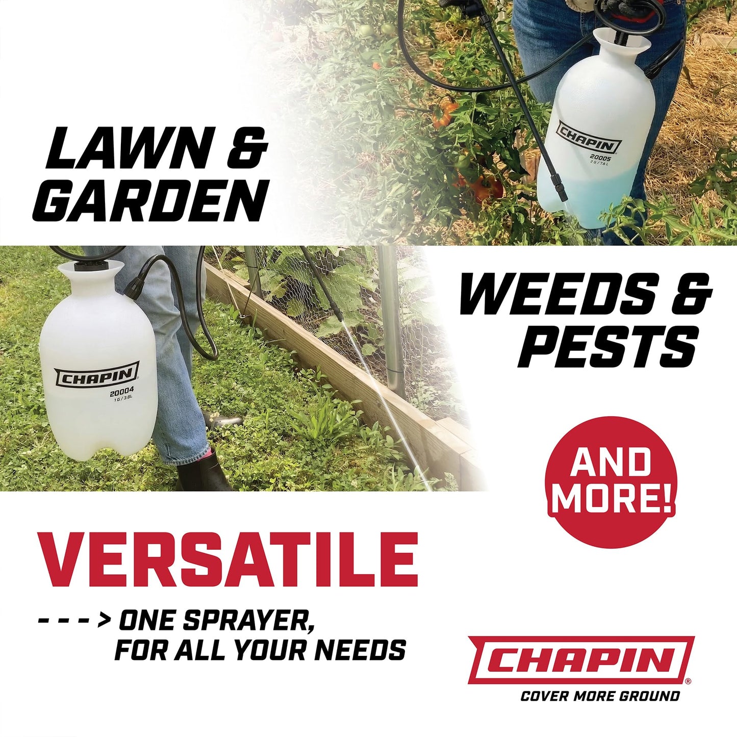 Chapin 20006 Pump Sprayer, 3‑Gallon, Lawn & Garden, Translucent Poly Tank, Funnel‑Top, SureSpray Anti‑Clog Filter, Adjustable Cone Nozzle & 34" Hose for Fertilizer, Weed & Pest Application