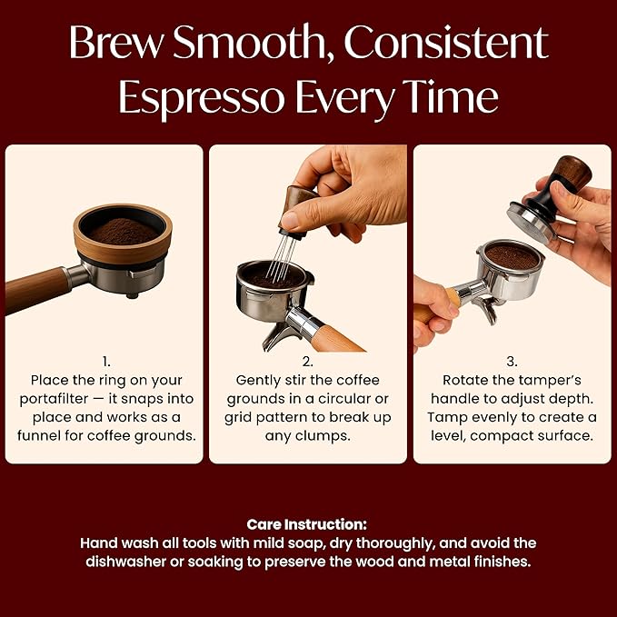 Espresso Accessories Kit for 54mm Portafilter – Premium Matching Barista Tools Set with Durable Aluminum and Real Walnut Wood – Espresso Tamper, WDT Tool and Magnetic Dosing Funnel – Black & Walnut