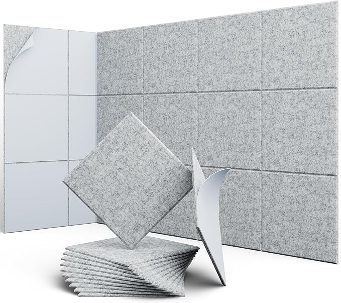 12 Pack 12" X 12" X 0.4" Acoustic Panels for Wall Sound Absorbing,Square Self-Adhesive Sound Panels, High Density Suitable for Multiple Scenarios(Silver Gray)