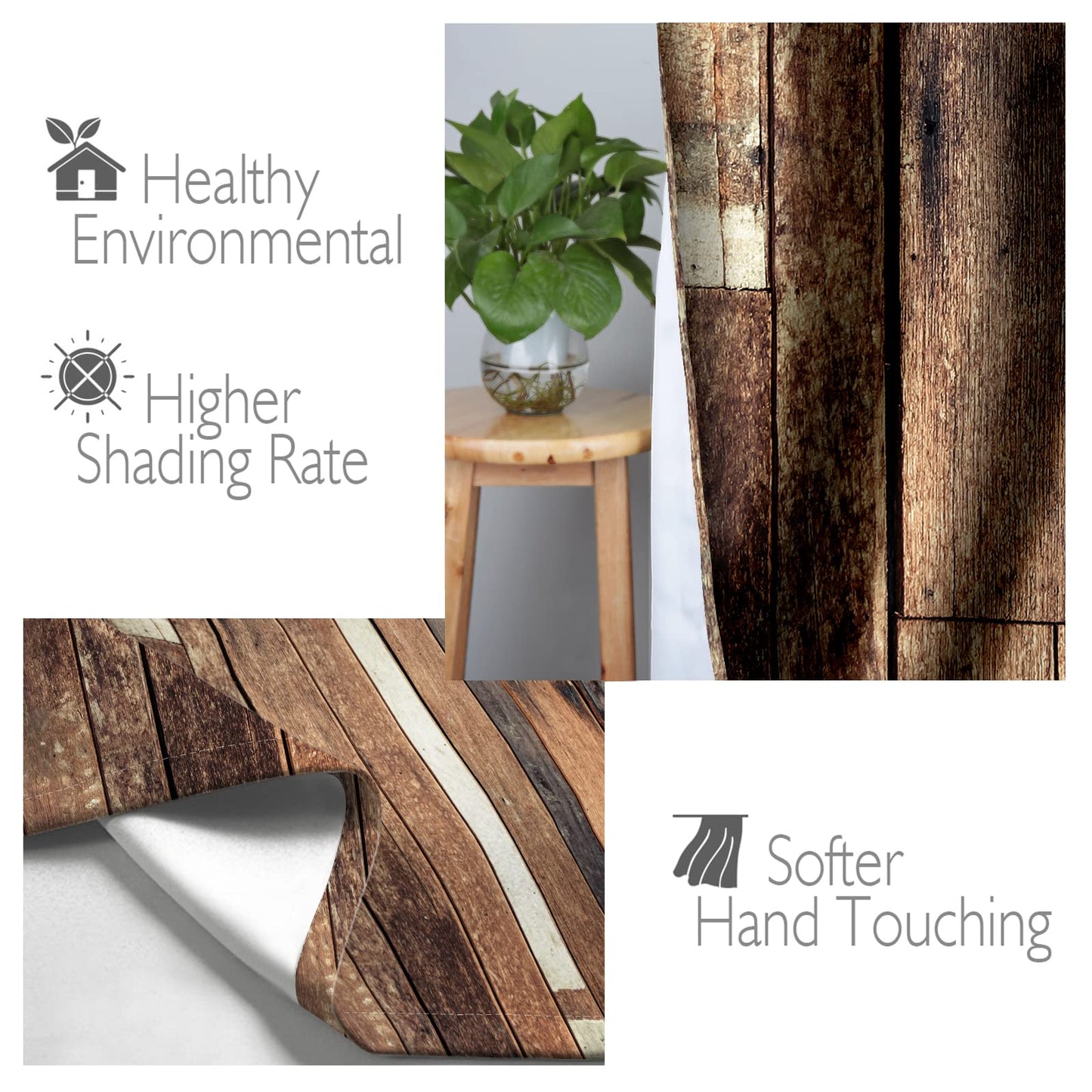 Jekeno Rustic Wooden Blackout Curtains Brown Wood Hardwood Floor Plank Board Door of Farmhouse Village Rural Lodge Retro Decor for Bedroom Living Room Grommet Window Drapes 2 Panel Set, 52"x84"""