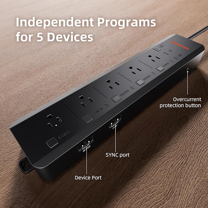 Spider Farmer GGS AC5 Power Strip Kits, 5 AC APP-Based Controls Outlets, 3 in 1 Soil Sensor, Temp Humid Light Sensor, for Indoor Grow Tent and Room