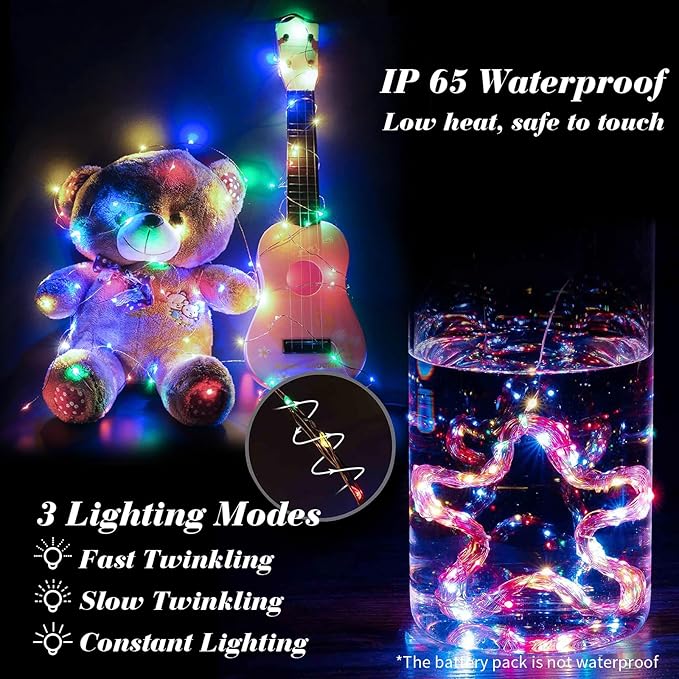 ZGWJ 50 Pack Fairy Lights Battery Operated, 7ft 20 Mini LED Fairy String Lights Silver Wire 3 Modes for DIY, Parties, Wedding, Bedroom, Halloween Christmas Decoration Multicolor