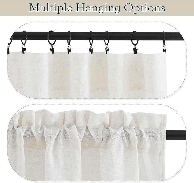 RYB HOME Thick Linen Curtains, Extra 66 inches Widith Light Filtering Semi Translucent Farmhouse Window Treatments for Home Office Living Room Bedroom, W 66 x L 95 inches, Linen, 2 Panels