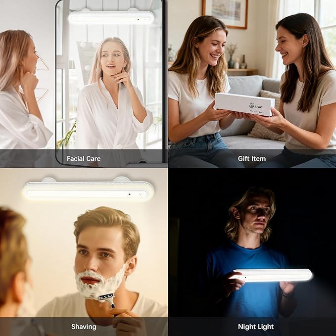 15" Vanity Lights for Mirror, Rechargeable Battery Operated Mirror Lights with Remote Control, 3 Temp&Adjustable Brightness Makeup Light, Cordless Lighting for Vanity Desk (White-1Pack)