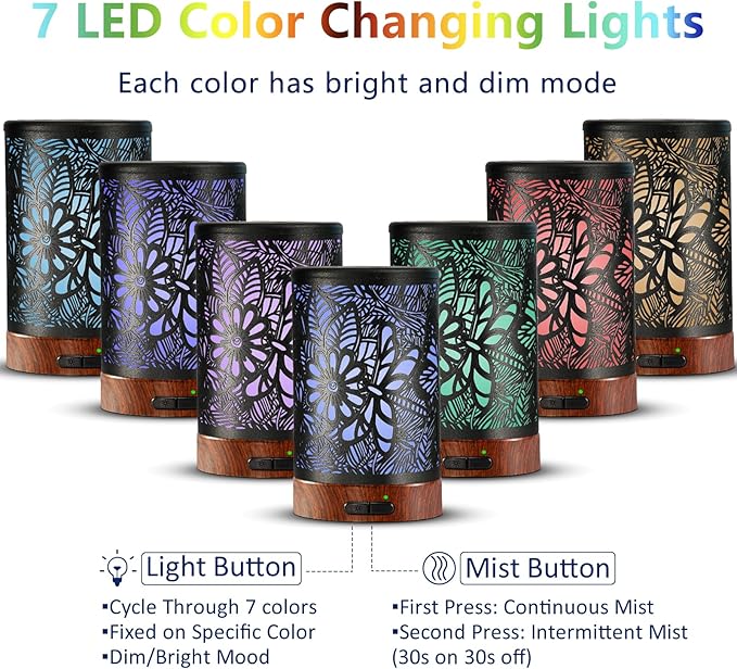 Essential Oil Diffuser Aromatherapy Diffuser - Metal Aroma Diffuser for Home 150ml Ultrasonic Cool Mist Diffuser with 7 Colors Light Auto Shut-Off Protection for Home Office Decor & Gift (Dragonfly)
