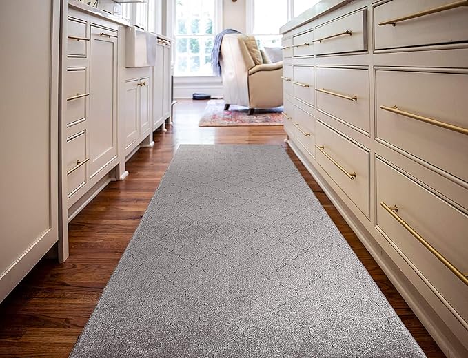 Custom Size Modern Runner Rug Carpet for Hallway Entryway Foyer Kitchen, Slip Resistant Latex Rubber Backed 31 inch Wide X Customized Length, Clouds Grey, 31 inch X 21 feet