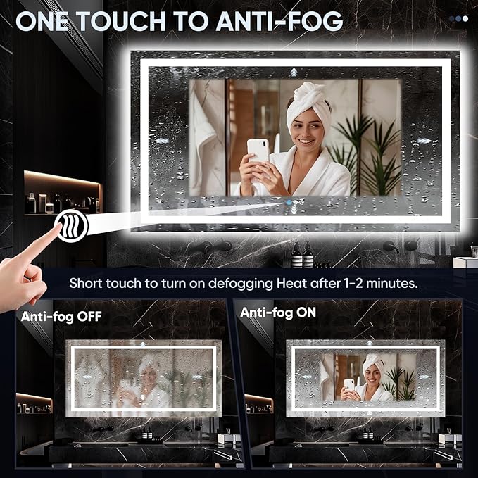 LED Bathroom Mirror, 60"x28" with Frontlit and Backlit Anti-Fog Mirror with Lights LED Vanity Mirror for Bathroom 3 Colors Temperature & Dimmable Bathroom Mirror with HD Tempered Glass