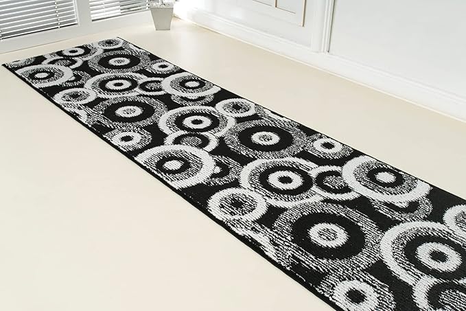 Custom Length Cut to Size Modern Farmhouse Carpet Runner Rug for Hallways, Non Slip Rubber Backed, 31 inch Wide X Customized Length, Geo Black, 31 inch X 5 feet