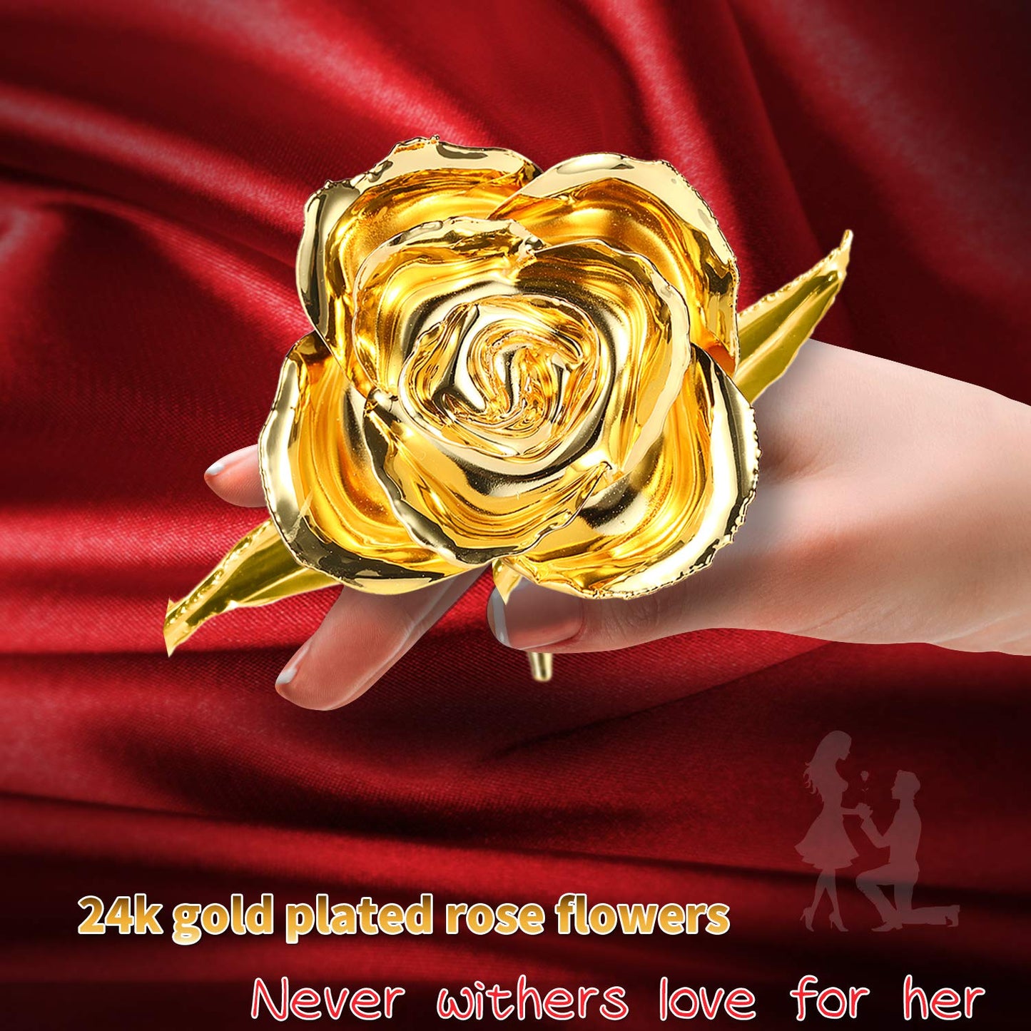 MAXSPT 24K Golden Rose, Gold Dipped Rose Made from Real Rose Best Gifts for her and Great Gifts for My Wife, Golden with Stand