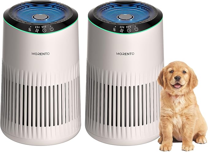 Air Purifiers for Bedroom Home for Smoke Pet Dander Odors, Air Purifier with Sleep Mode Small Air Purifier with Fragrance Sponge for Bedroom Office, Blue Ambient Light, 23dB Quiet, 2 Pack Ivory