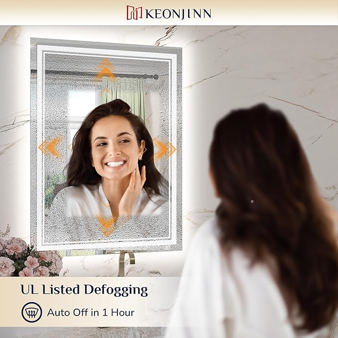 Keonjinn 84" x 36" LED Bathroom Mirror with Frontlit & Backlit, Smart Frameless LED Mirror, Oversized, Safe Tempered Glass, Quick Defogging, Dimmable, 3 Color Lights, UL-Listed