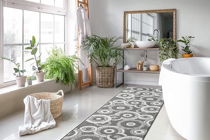 Custom Length Cut to Size Retro Modern Geometric Carpet Runner Rug for Hallways, Non Slip Rubber Backed, 31 inch Wide X Customized Length, Geo Grey, 31 inch X 17 feet