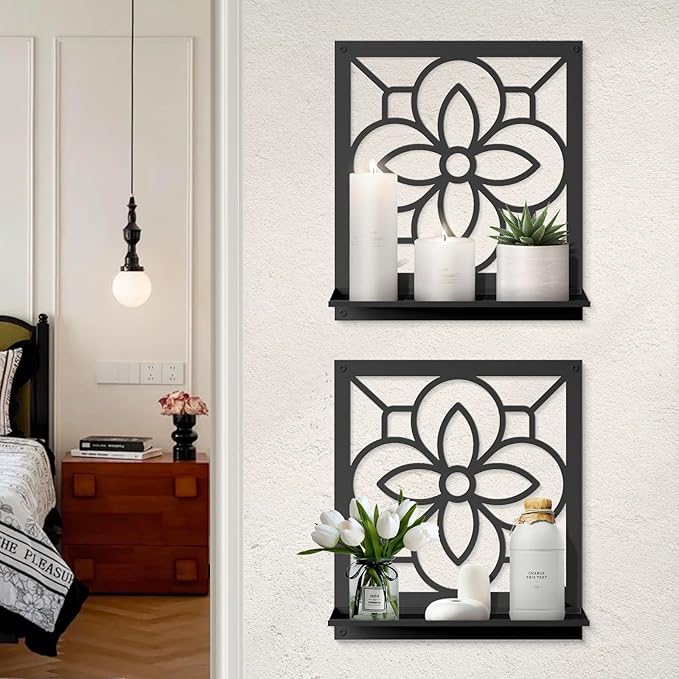 Abstract Candle Wall Holder, Pastoral Bathroom Wall Art for Living Room Bedroom Bathroom (2 Pack 11.8 x 13 in)