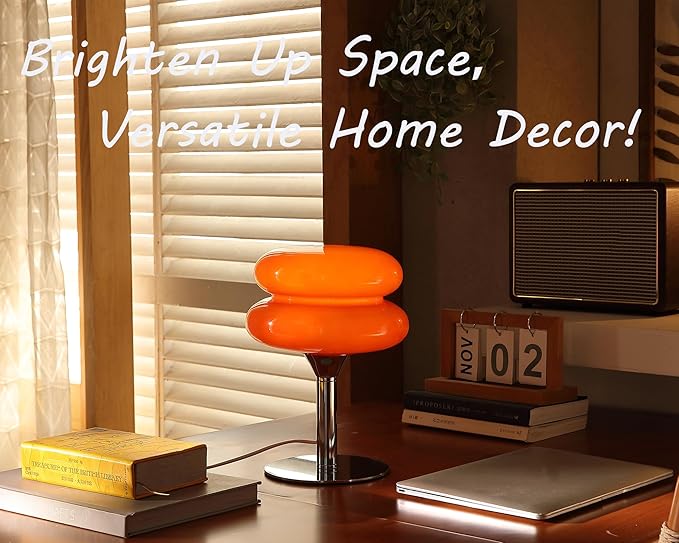 Mushroom Lamp Table Lamp for Night Stands,Mid Century Modern Desk Lamps for Bedroom, Vintage Dimmable Bedside Small Lamps, Cute Cool Home Room Aesthetic Decor for Living Room (Orange)