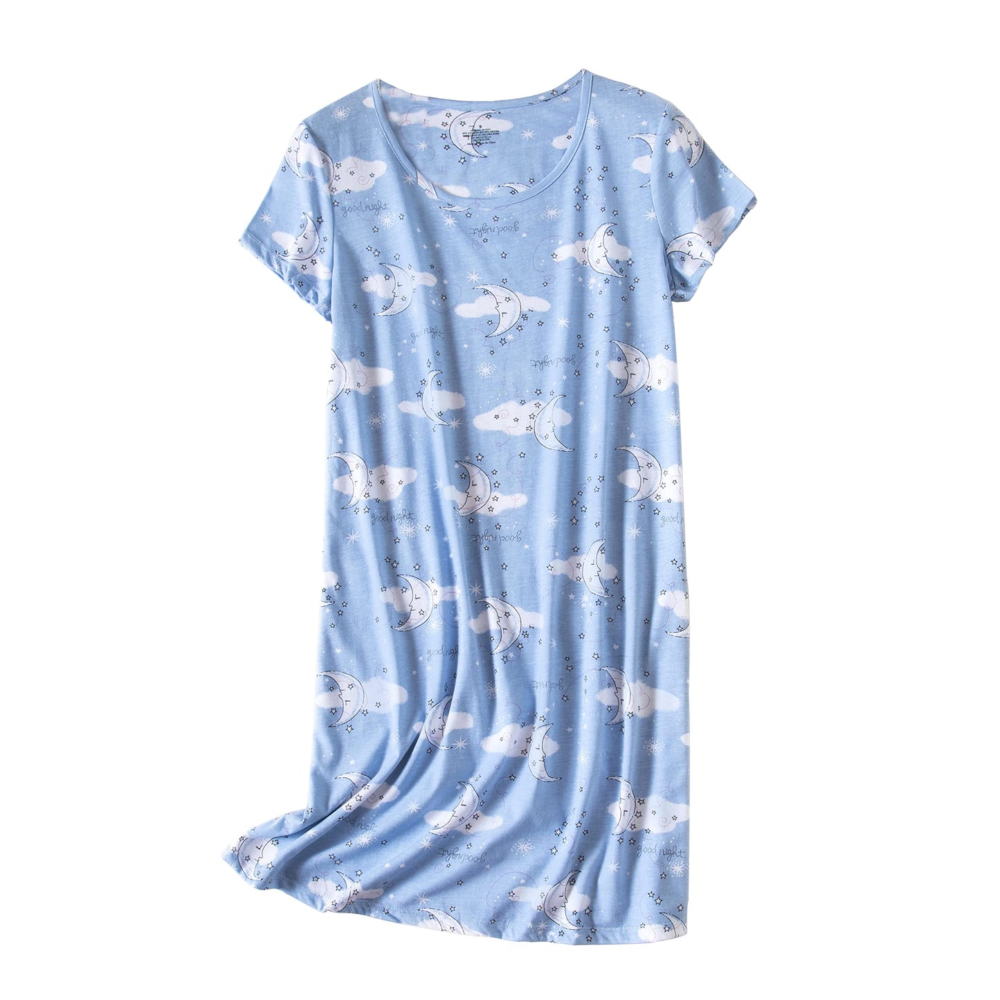 PNAEONG Women's Cotton stocking stuffers for adults Sleepwear Short Sleeves Stocking Stuffers For WomenSleepdress SY003-Cat+Star+Moon-S