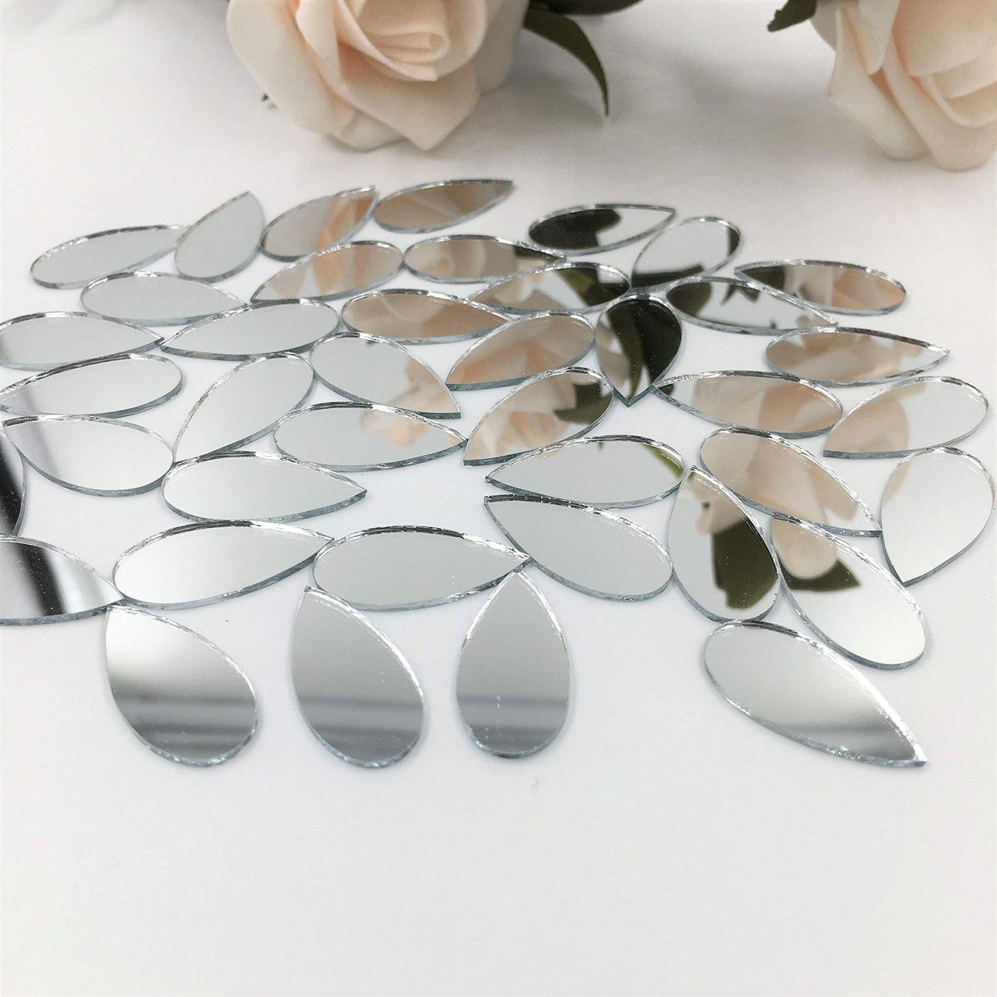 NUO RUI 150pcs 1" x 1/2"" Teardorp Shape Craft Mirrors Small Mosaic Mirror Tiles for Craft Projects"