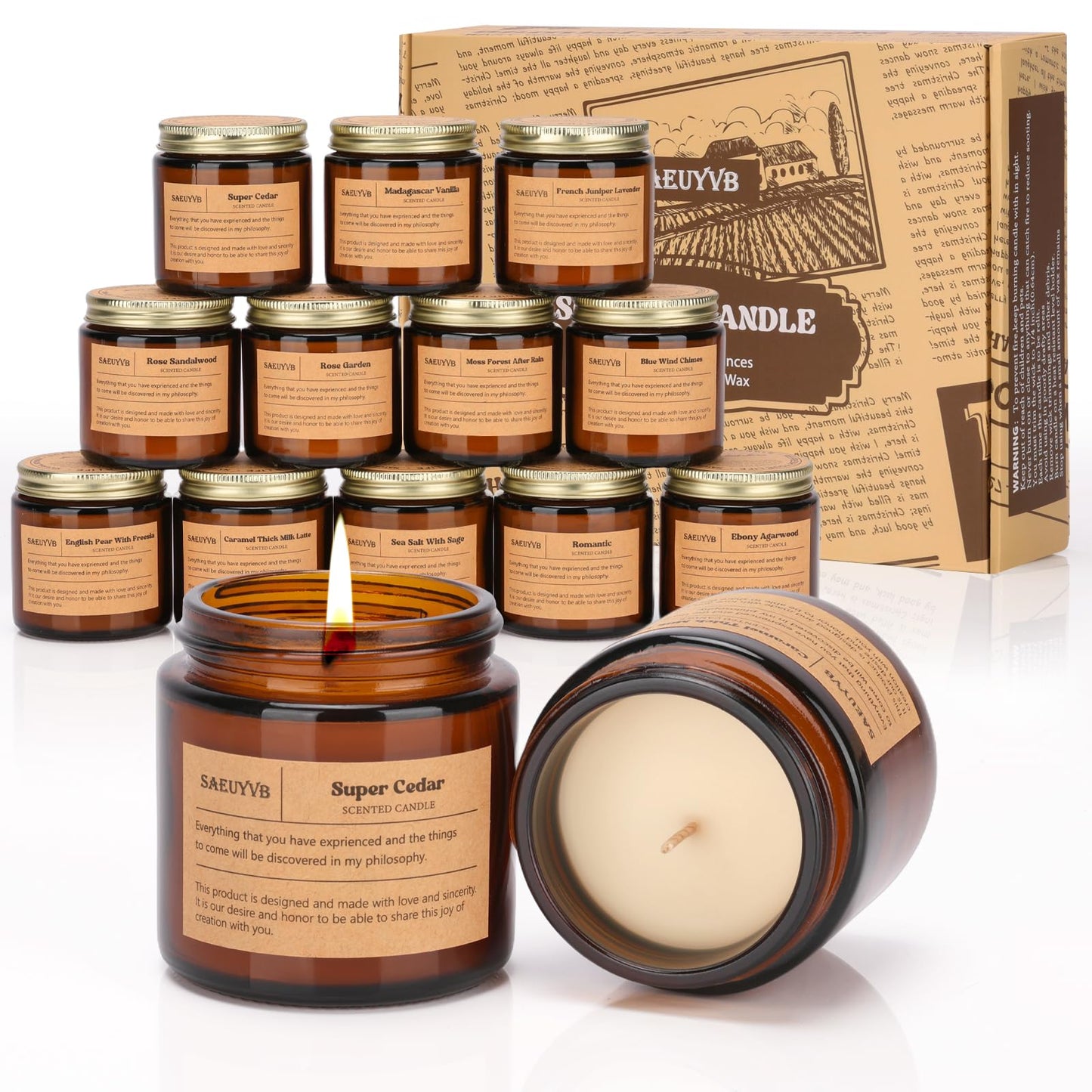 12 Pack Candles for Home Scented,Scented Candles Gift Set for Women,Natural Soy Wax Amber Jar Candle Set for Men,Aromatherapy Candle for Birthday,Mother's Day,Father's Day,Anniversary