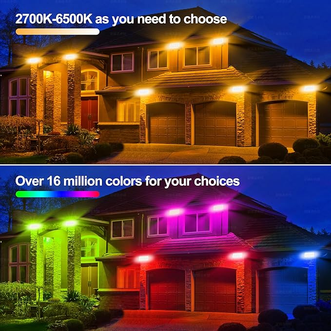 Smart Flood Light, Outdoor LED Light Bar, RGBCW Color Changing, 2700K-6500K Dimmable, IP65 Waterproof, App & Voice Control, Music Sync, Group Timer, Wall Washer Landscape Spotlight