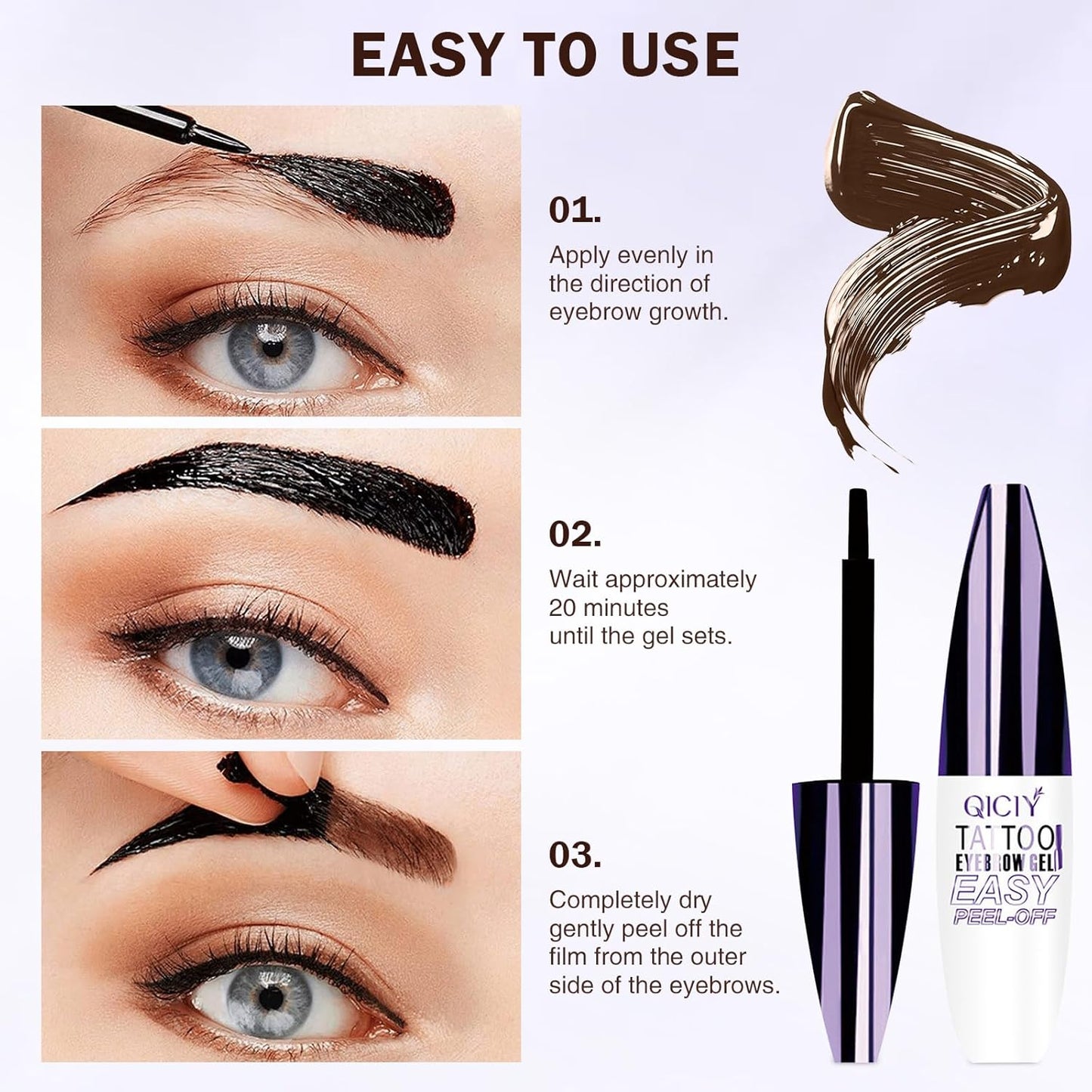 2025 New Tattoo Eyebrow Gel Easy Peel Off for Women, Upgrade Eyebrow Tattoo Peel Off, Transfer-proof Eyebrow Gels Waterproof for All Skin Types (Light Brown)