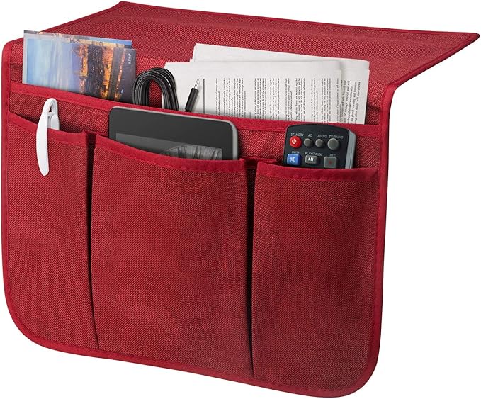 Bedside Caddy Bedside Storage Organizer Magazine Phone Tablet iPad Remote Holder, Organizer Caddy for Home College Dorm Bed, Sofa, Bunk Bed (Burgundy)