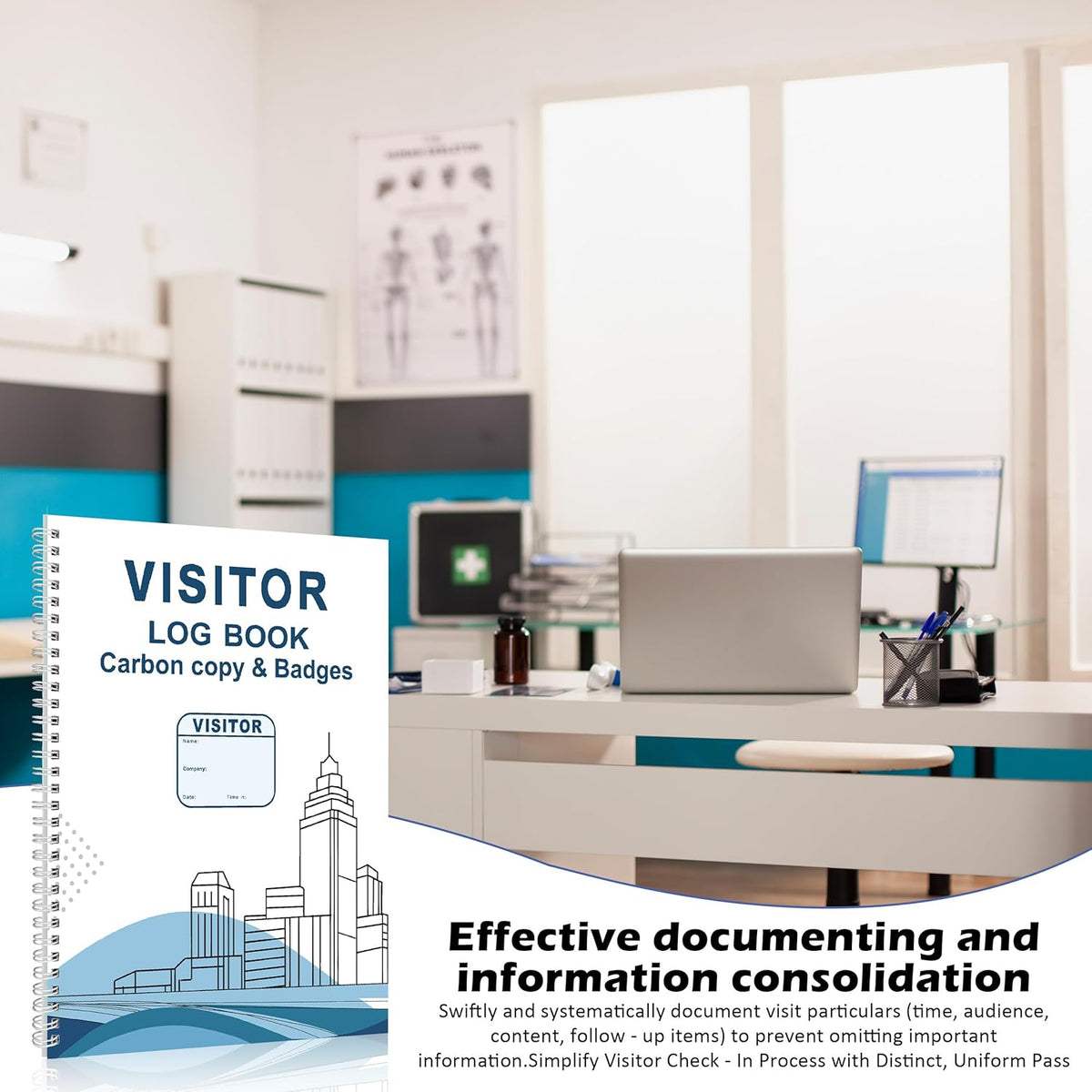 2 Pack of 450 Visitor Badges Registry Log with Carbon Copy Visitor Stickers 8.5x11 Inch Visitor Log Book Extras Protecting Privacy Pages Spiral Bound Self Visitor Badges Guest Register Book (2)