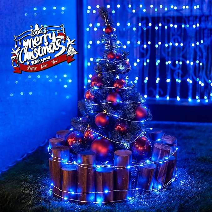 JMEXSUSS 200 LED Blue Fairy Lights Plug in, 66 ft Christmas Tree Lights Outdoor Waterproof with 8 Modes, Christmas Twinkle Lights for Bedroom Christmas Tree Decor