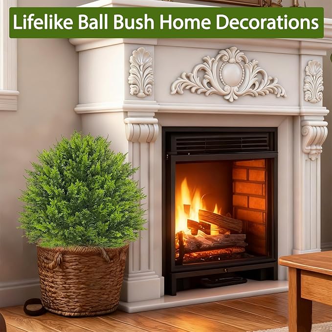 2 Pack 24”Artificial Topiary Ball Tree with Spike Soft Cypress Realistic Faux Cedar Pines Christmas Trees UV Rated Fake Shrubs for Christmas Pot Fillers Front Door Porch Indoor Outdoor Xmas Decor