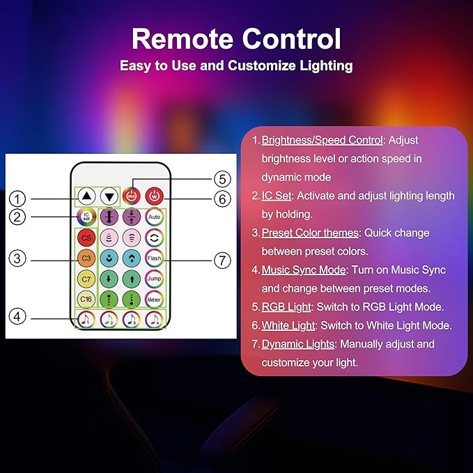 RGB Smart LED Desk Light Bars 2-Pack Music Sync Standing Light Bars for Gaming, Home Office & Ambient Lighting (Remote Control)