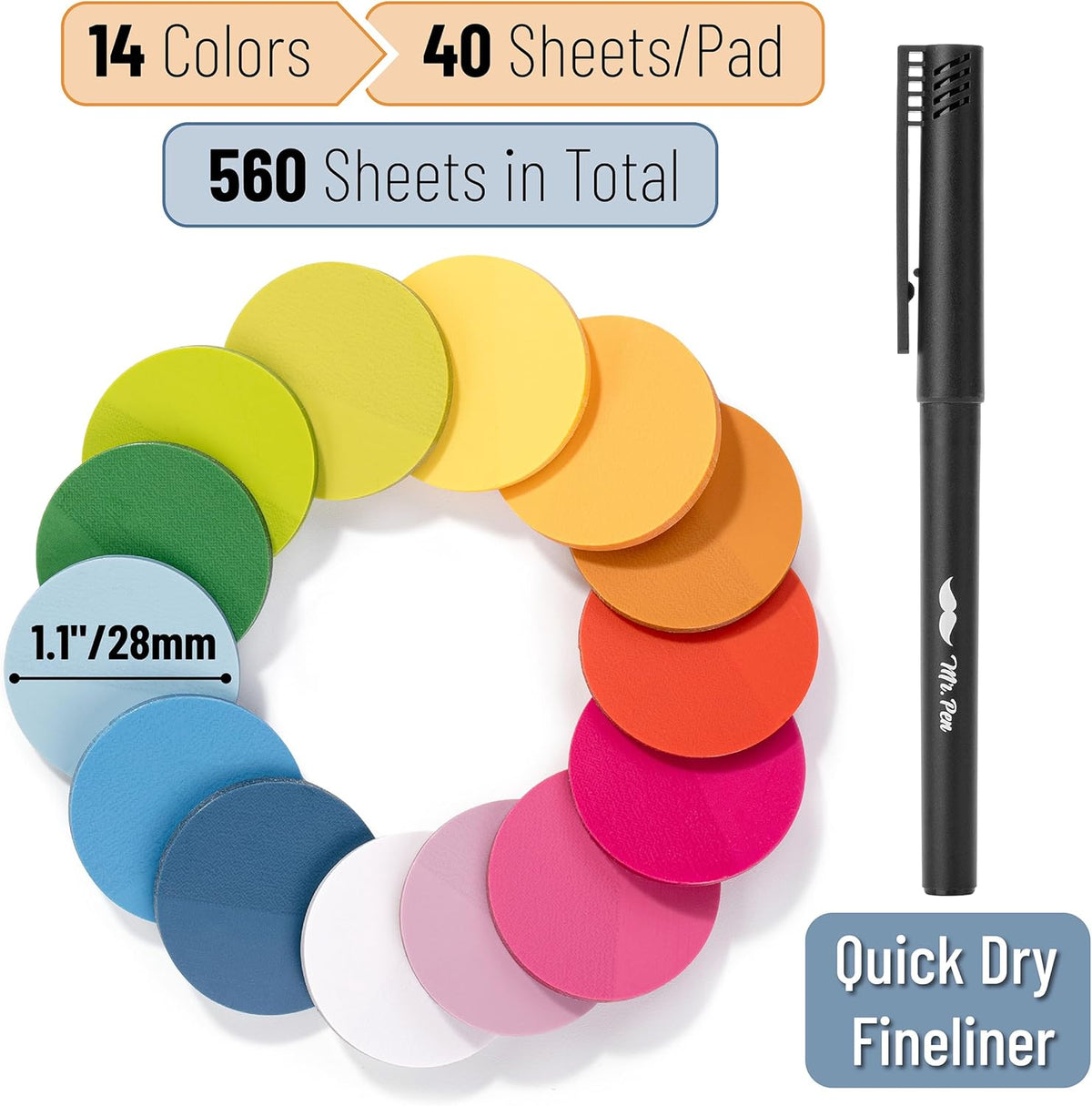 Mr. Pen- Transparent Sticky Notes, 560 Pcs, Assorted Colors, Round Translucent Sticky Notes