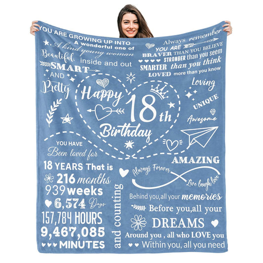 18th Birthday Decorations & Gift Ideas: 50"X60 Throw Blanket for 18 Year Old Girls