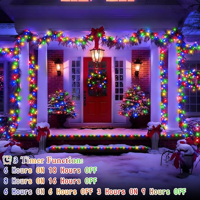 132 FT 400 LED Fairy Lights Plug in Christmas String Lights Outdoor Waterproof Twinkle Lights with Timer 8 Modes Memory for Holiday Wedding Party Tree Wall Bedroom Garden Decorations-Multicolored
