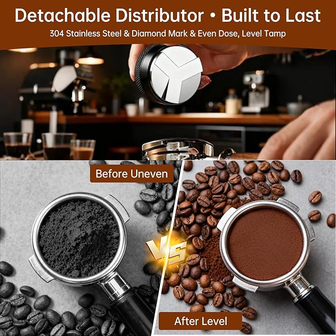 9 Pcs Espresso Accessories Kit, 51mm Espresso Tamper Tools, with Wooden Espresso Tamping Station, Distributor, Stirrer, Dosing Funnel,Puck Screen, Brush, Latte Art Pen and Decorative Stencils