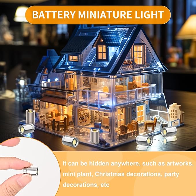 12 Pack Mini Lights, Warm White Mini LED Spotlight, Small LED Lights for Crafts, Small Display Light Battery Powered, Wireless Dollhouse Light, Miniature Spotlights for Displays, Party,Wedding