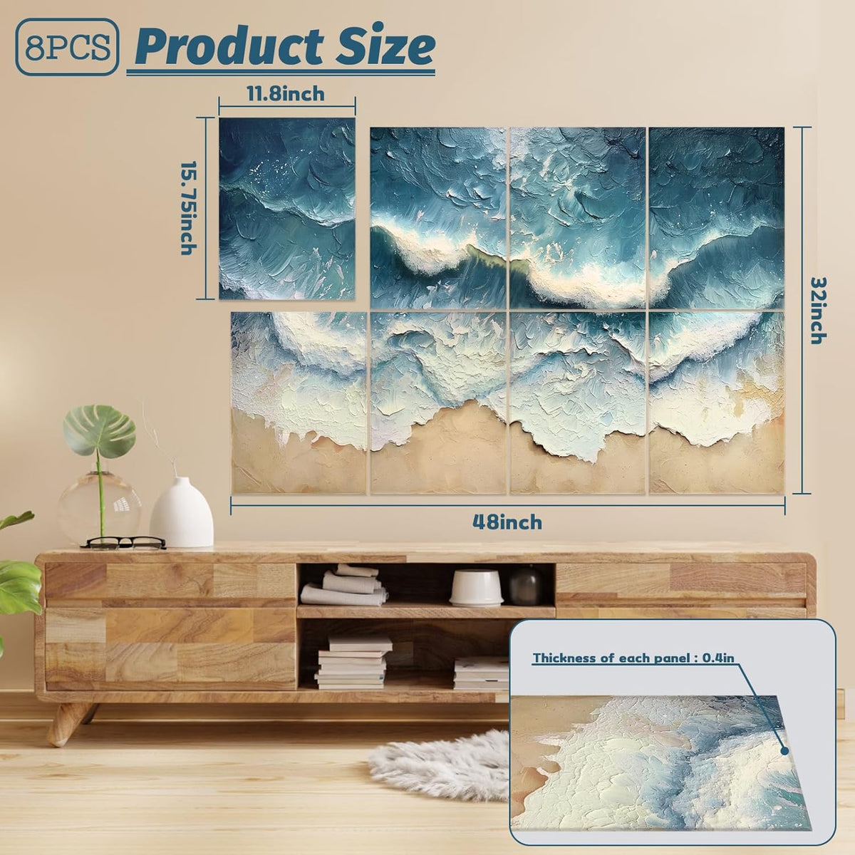 8 Pack Acoustic Panels, Soundproof Wall Panels, 48X32 Inches Sound Proof Panels for Walls, Sound Absorbing Wall Art Decorative, Sound Dampening Panels for Recording, Home Studio(Ocean Ode)