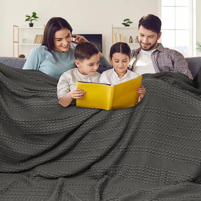 PHF 100% Cotton Waffle Blanket Oversized King 120"x120", Lightweight Breathable Extra Large 10'x10' Blankets for Bed, Giant Big Luxury Aesthetic Woven Bedding for Home Decor, Charcoal Grey