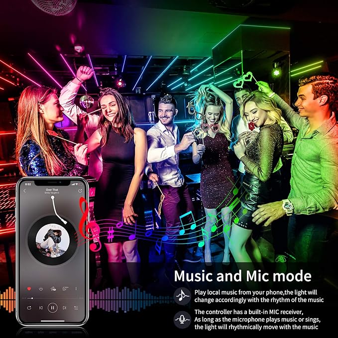AILBTON Led Strip Lights,60ft Music Sync Color Changing, Built-in Mic,Bluetooth App Control LED Tape Lights with Remote,5050 RGB Rope Light Strips