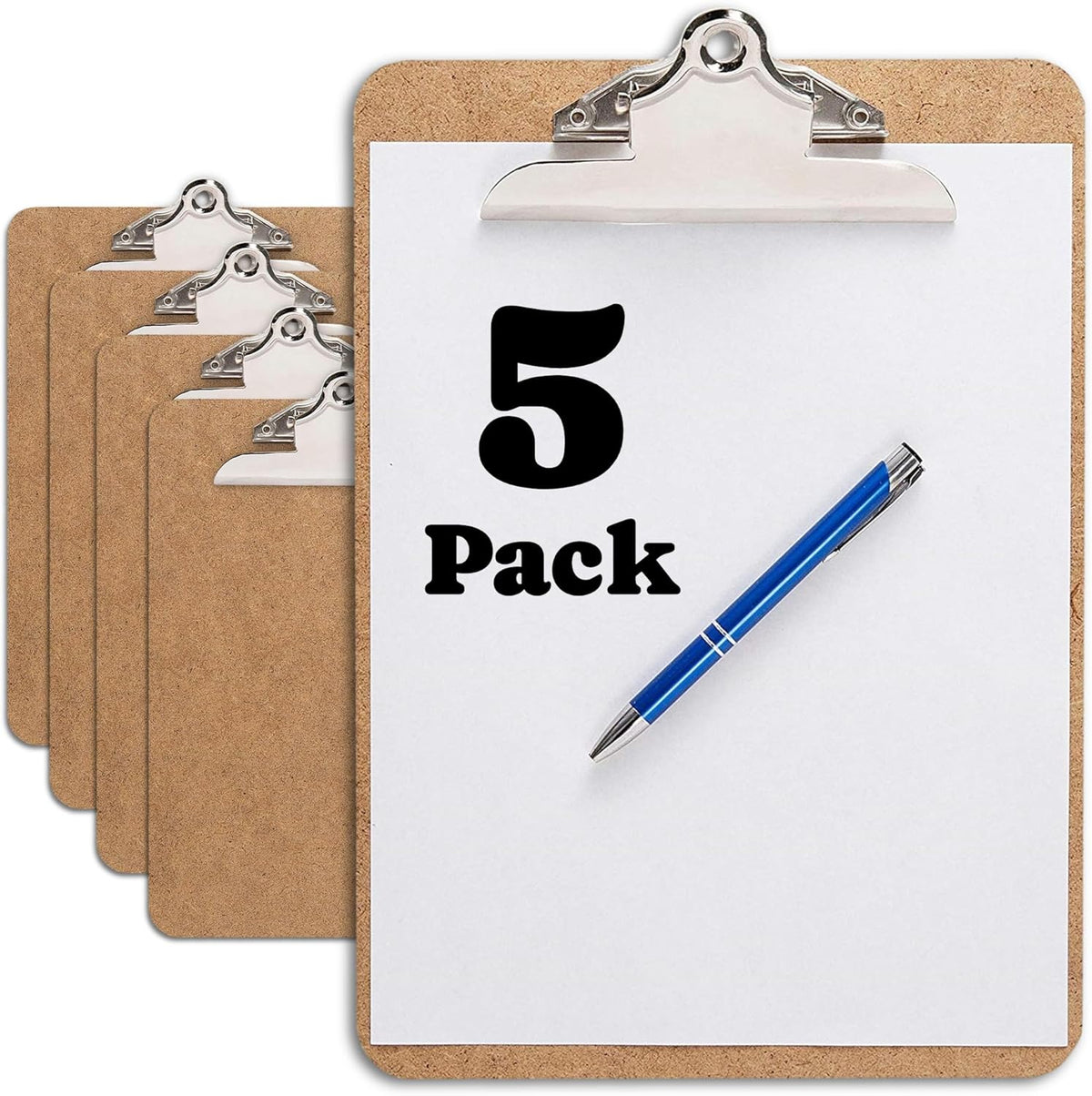 Letter Size Clipboard with Butterfly Clip (Pack of 5) - 9'' x 12.5'' Large Wood Clipboards for Classroom, Clipboards for Kids | Hardboard for Office, College, Teacher & Back to School Supplies