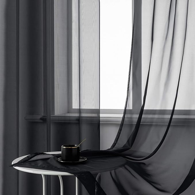 DUALIFE Black Curtains 120 Inches Long for Living Room 2 Panels Grommet Window Semi Sheer Extra Long Curtains for High Ceiling Bedroom Party Parties Backdrop 10 FT Floor Length