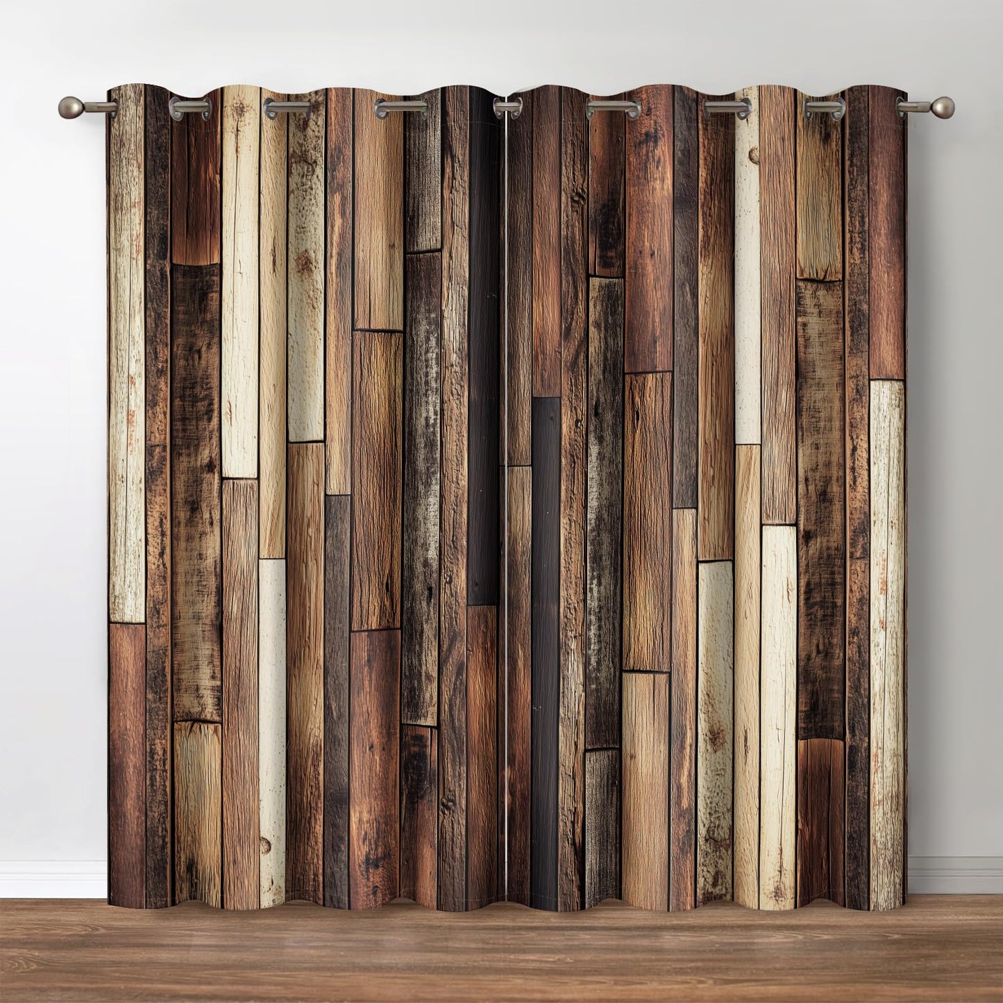 Jekeno Rustic Wooden Blackout Curtains Brown Wood Hardwood Floor Plank Board Door of Farmhouse Village Rural Lodge Retro Decor for Bedroom Living Room Grommet Window Drapes 2 Panel Set, 52"x84"""