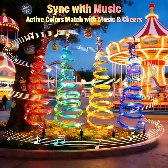 8 Pack Smart Christmas Pathway Lights Outdoor with Music Sync, 100+ Lighting Modes, Waterproof RGB Spiral Christmas Tree Path Lights for Yard, Driveway, Patio, Garden & Landscape Spotlights LED Lights