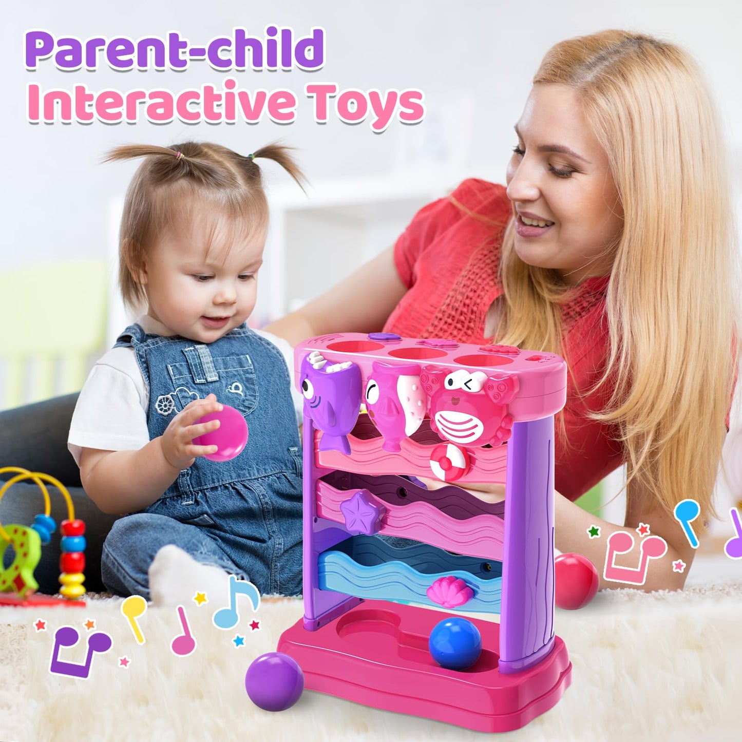 Toys for 1 2 3 Years Old, Interactive Feeding Toy with Music, Montessori Toys for Boy Girl, Musical Cause and Effect Game for 12+ Months, Christmas Birthday Gifts for Baby Toddlers Age 1-3