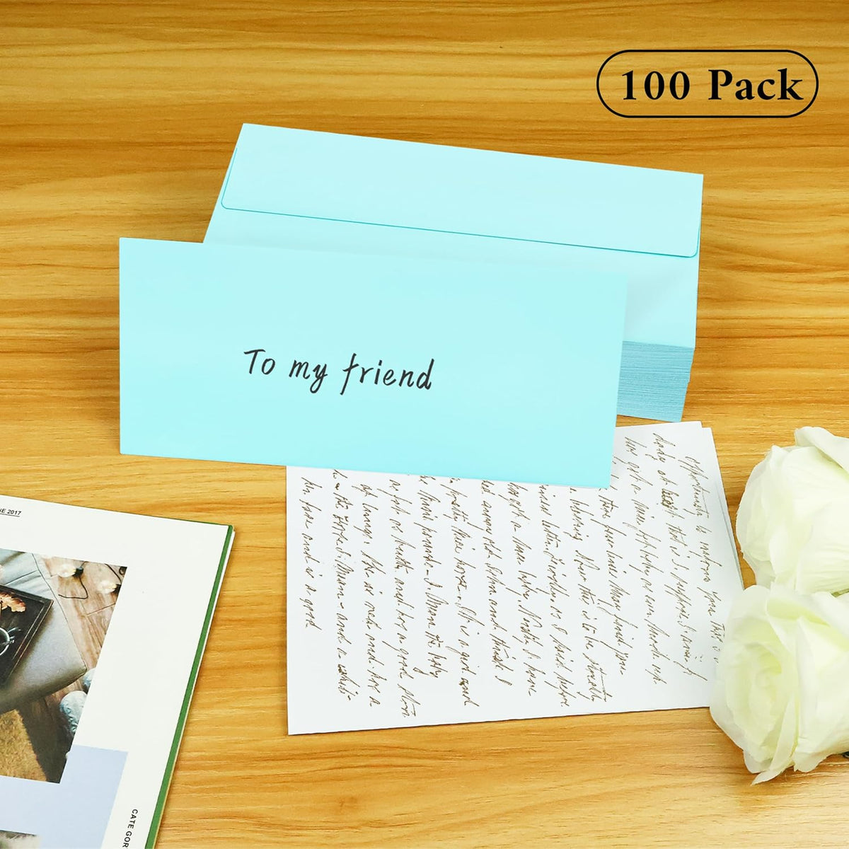 100 Pack #10 Business Envelopes, Light Blue Standard Envelopes Self Seal, Letter Size Business Mailing Envelopes for Checks Letters Invoices Statements Birthday Graduation Wedding, 4 1/8 x 9 1/2 Inch