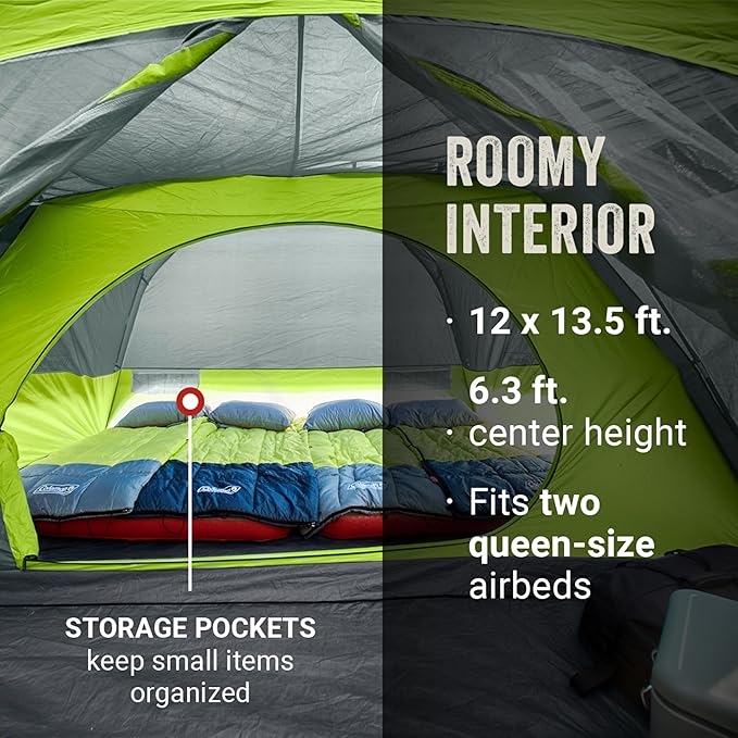 Coleman Skydome Camping Tent with Screened Porch & 5-Minute Setup, Weatherproof 4/6/8 Person Tent with Rainfly & Carry Bag, Made of PFAS-Free Materials