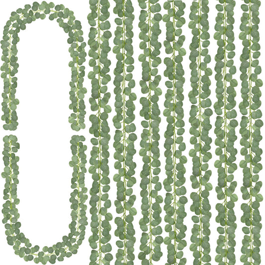 CQURE 16Pcs Eucalyptus Garland,Artificial Eucalyptus Leaves Table Greenery Garland Wreath Vines for Wedding Party Table Fireplace Bedroom Wall Room Decor