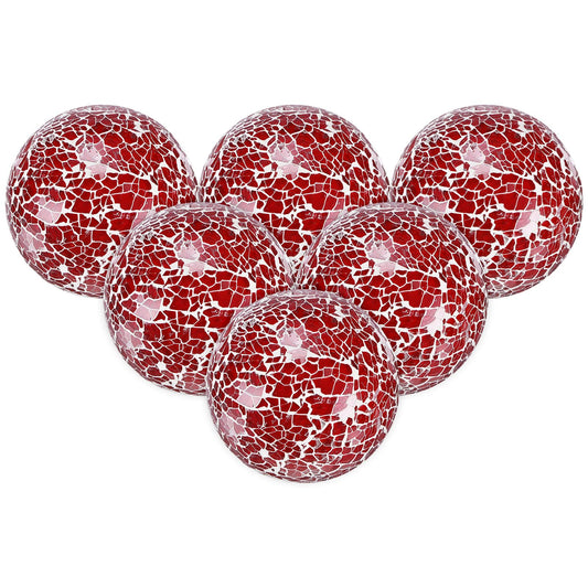 M METERXITY 6-Pack Decorative Ball for Bowls, 3 Inch Mosaic Glass Balls Decorative Glass Orbs for Home Decor/Dining Tables/Wedding Party/Coffee Table/Centerpiece Decor [Red]